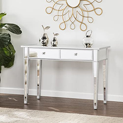 SEI FURNITURE Mirrored 2 drawer media console table, Finish w, Silver