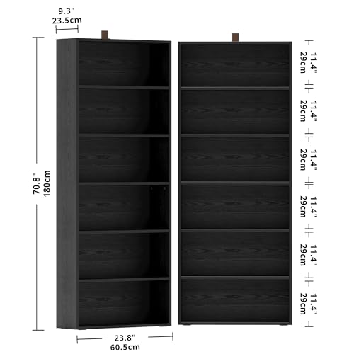 Bookshelves and Bookcases Set of 2 Floor Standing 6 Tiers Display Storage Shelves 70 in Tall Bookcase Home Decor Furniture for Home Office, Living Room, Bed Room