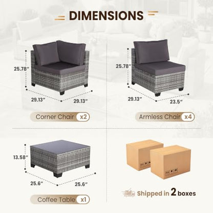 7 Piece Patio Furniture Set, Outdoor Wicker Sectional Sofa Set, view 3