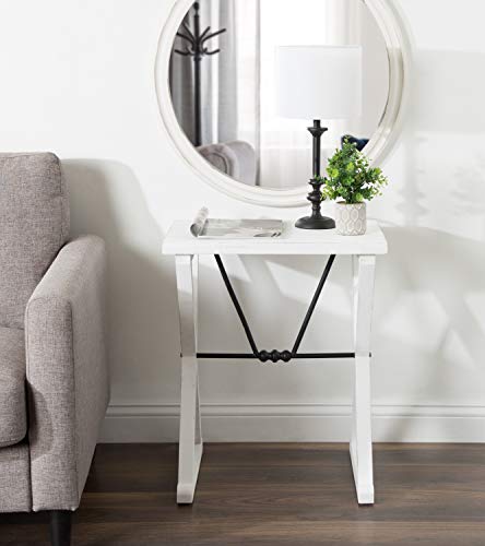 Travere Rustic Side Table, 22 x 14 x 26, White, Farmhouse End Table for Display and Storage