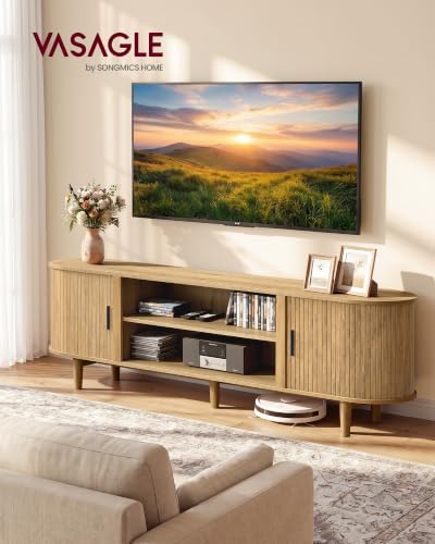 70 Inch TV Stand, Mid Century Entertainment Center with Storage, view 4