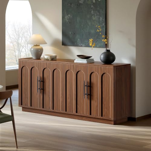 67" Arched Walnut Sideboard Buffet Cabinet with Storage, view 5