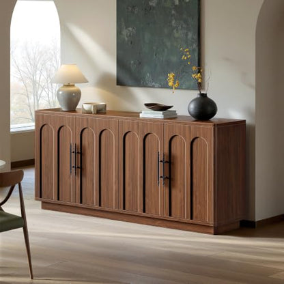 67" Arched Walnut Sideboard Buffet Cabinet with Storage, view 5