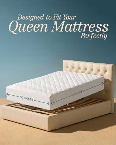 Queen Mattress Pad, Quilted Mattress Protector Topper fits 16" Deep Pocket, view 3