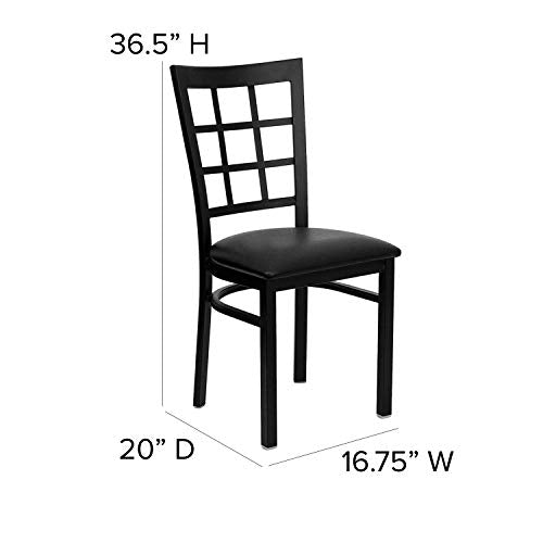 Hercules Series Window Back Metal Restaurant Chair, Modern Upholstered Armless Dining Chair for Restaurants and Kitchens, Black