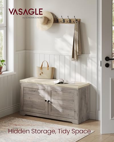 VASAGLE 3-Tier Shoe Storage Bench with Cushion, 14 x 39.8 x 20.7 Inches, view 4