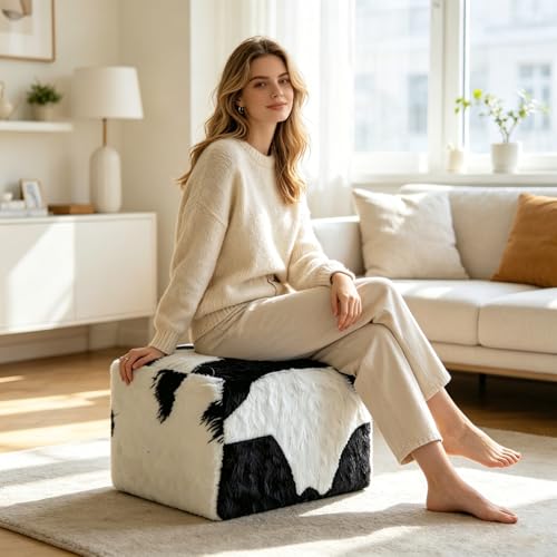Bean Bag Chair (No Filling) Cow Printed Plush Lazy Sofa Plush Dalmatian Cow Color Casual Bedroom Balcony Living Room Creative (3)