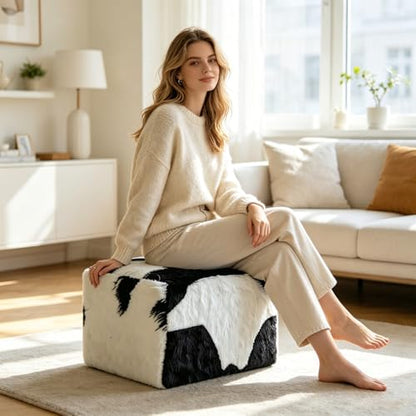 Bean Bag Chair (No Filling) Cow Printed Plush Lazy Sofa Plush Dalmatian Cow Color Casual Bedroom Balcony Living Room Creative (3)