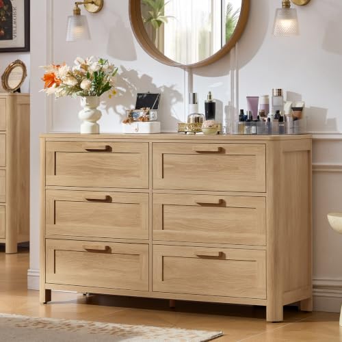 Farmhouse 6 Drawer Dresser for Bedroom, Natural, view 6