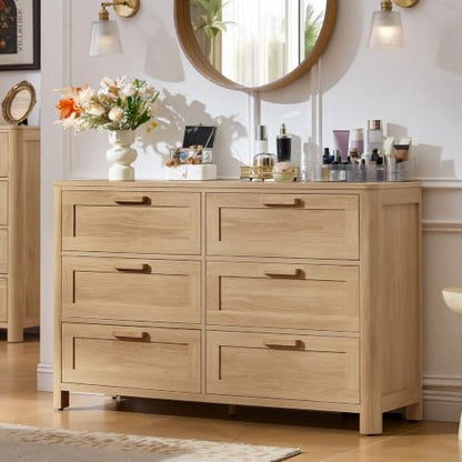Farmhouse 6 Drawer Dresser for Bedroom, Natural, view 6