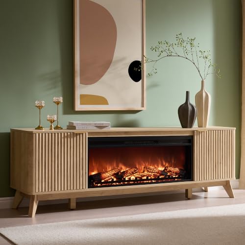 70" Fluted Fireplace TV Stand with 36" Electric Fireplace, Natural Oak, view 2