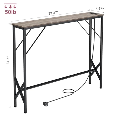 Console Table, Skinny Entryway Table with Fast-Charging Station, Narrow Long Sofa Table, Behind Slim Couch Table for Entrance, Hallway, Living Room Decor ST-GY100-1