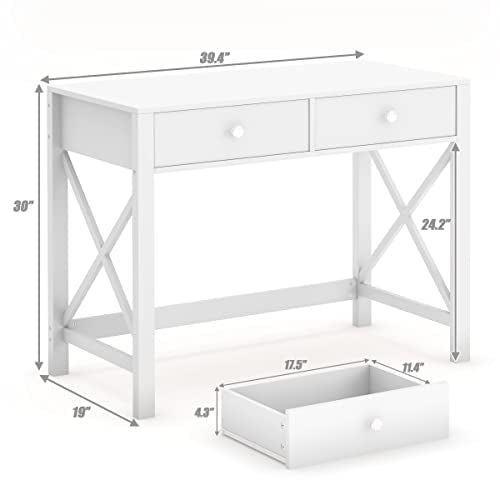 Home Office Desk with Drawers, Modern Writing Computer Desk for Bedroom, view 3