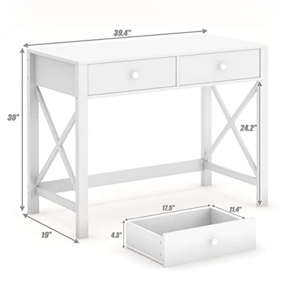 Home Office Desk with Drawers, Modern Writing Computer Desk for Bedroom, view 3
