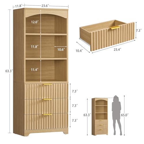 63.3" Tall Bookshelf, Bookshelves and Bookcases with Drawers, view 3