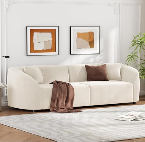 87" Large Couch, Comfy Upholstered Loveseat with Extra Deep Seats, Velvet Sofa for Living Room Apartment Office, Beige