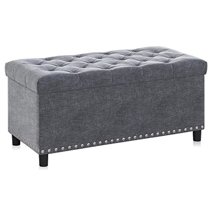 Storage Ottoman, Tufted Ottoman with Close Hinge, Foot Rest for Living Room (Gray, 31 inch)