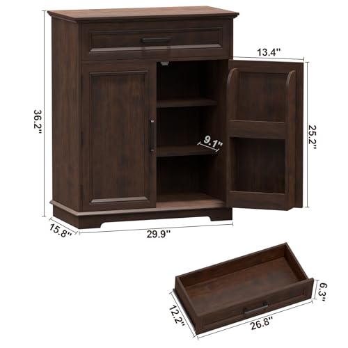 Kitchen Storage Cabinet with Drawer, Buffet Cabinet with Storable Door, Modern Floor Sideboard, Cherry Freestanding for Kitchen