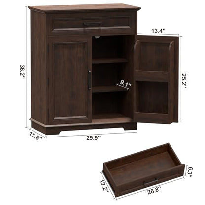 Kitchen Storage Cabinet with Drawer, Buffet Cabinet with Storable Door, Modern Floor Sideboard, Cherry Freestanding for Kitchen