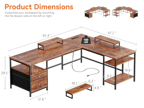 66” L Shaped Desk with Power Outlet, view 4
