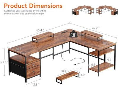 66” L Shaped Desk with Power Outlet, view 4