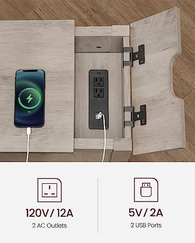 VASAGLE Side Table with Storage, End Table with USB Ports and Outlets, Nightstand with Charging Station, Drawer, Storage Cabinet, Magazine Rack, for Living Room, Bedroom, Greige ULET312T02