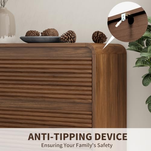 Walnut Fluted 5 Drawer Dresser for Bedroom,47" Tall Modern Chest of Drawer, view 5