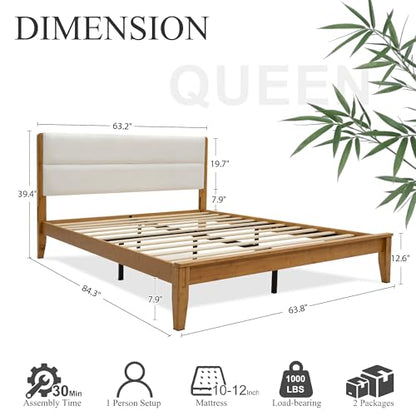 Joinery Inspired Solid Bamboo Bed Frame Queen Size with Headboard, view 3