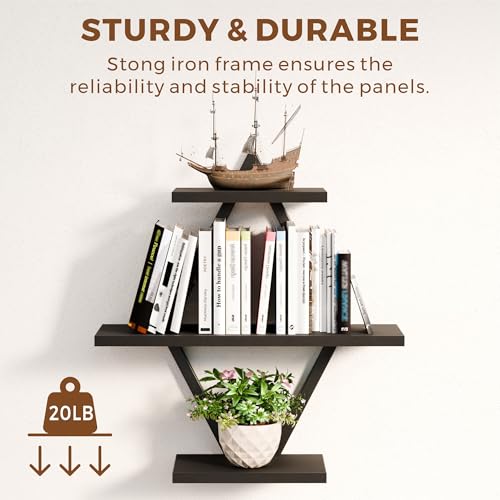 Floating Wall Shelves, Set of 2, Black & White | 3-Tier Hanging, Wall Mounted, Sturdy & Durable, For Bathroom, Living Room, Bedroom, Kitchen, Office