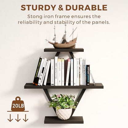 Floating Wall Shelves, Set of 2, Black & White | 3-Tier Hanging, Wall Mounted, Sturdy & Durable, For Bathroom, Living Room, Bedroom, Kitchen, Office