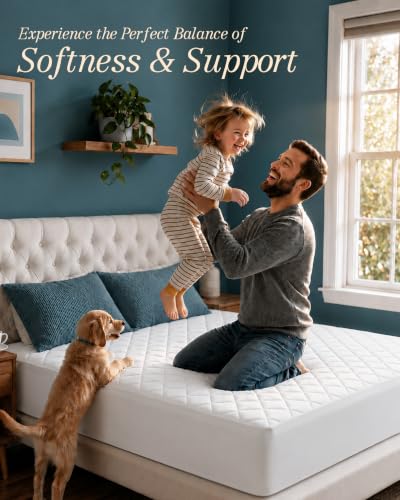 Queen Mattress Pad, Quilted Mattress Protector Topper fits 16" Deep Pocket, view 7