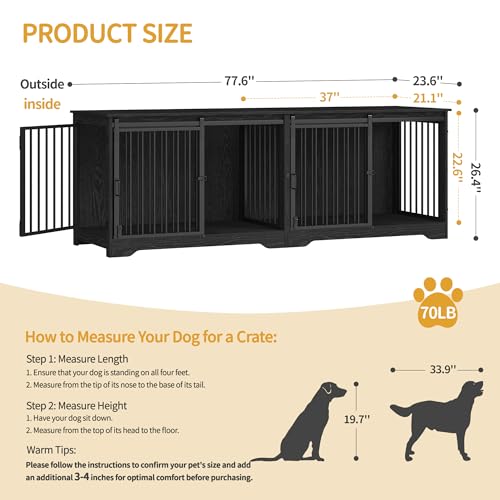 77.6" Double Dog Crate Furniture, Dog Crates for 2 Dogs, view 3