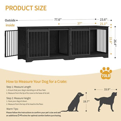 77.6" Double Dog Crate Furniture, Dog Crates for 2 Dogs, view 3