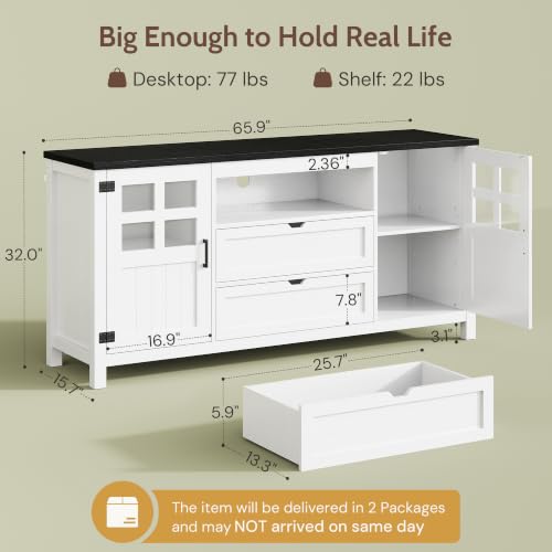 66'' Farmhouse Tv Stand for 55-75 Inch, TV Console with Storage, view 3