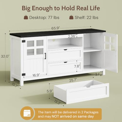 66'' Farmhouse Tv Stand for 55-75 Inch, TV Console with Storage, view 3