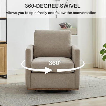 Swivel Accent Chair, 360 Degree Square Swivel Chair for Living Room, Mid Century Modern Upholstered Barrel Chair,Comfy Sofa Armchairs for Bedroom,Nursery,Chenille, Taupe