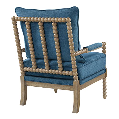 Fletcher Spindle Accent Chair with Rustic Brown Finish, Navy Blue Upholstery