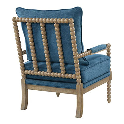 Fletcher Spindle Accent Chair with Rustic Brown Finish, Navy Blue Upholstery