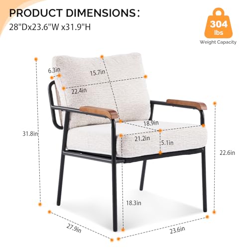 Mid-Century Modern Accent Armchiar for Small Space, Small Comfy Upholstered Leisure Reading Chair with Wood Armrest for Bedroom, Living Room, Waiting Room, Linen Beige