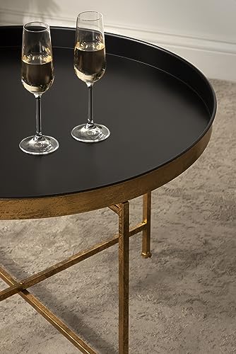 Celia Modern Round Coffee Table; 28 x 28 x 19; Black and Gold; Coffee Table for Living Room Decor; Storage; and Display