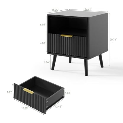 Fluted Dresser and Nightstand Sets 3 Piece, 6-Drawers Dresser and 1-Drawer Nightstands Set of 2, Wood Bedroom Furniture Set for Home, Bedroom, Hallway, Black