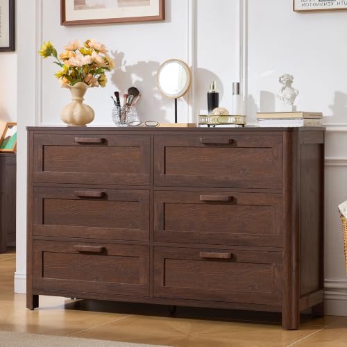 Farmhouse 6 Drawer Dresser for Bedroom, Walnut, view 5