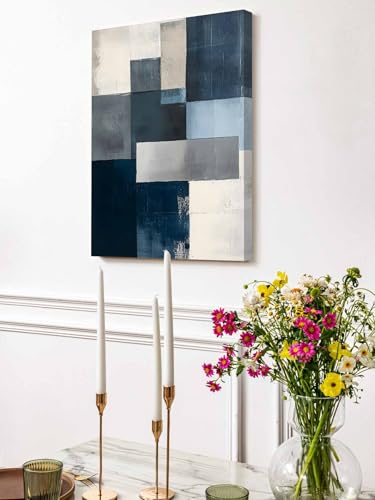 NuYeBiofx Gradient Blue Geometric Canvas Wall Art Prints,48"x32" Framed Picture Artwork Abstract Oil Painting Printed Canvas Oil Painting for Living Room Bedroom Office,Ready to Hang