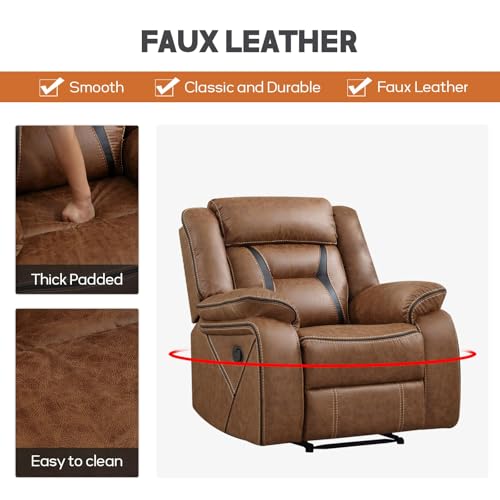 Manual Recliner Sofa Set, Faux Leather Reclining Living Room Furniture Set, Included Recliner Chair and 3 Seat Manual Recline Sofa, Brown