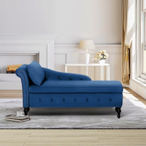 Velvet Chaise Lounge w/Left Armrest & Storage Space, Blue, view 8