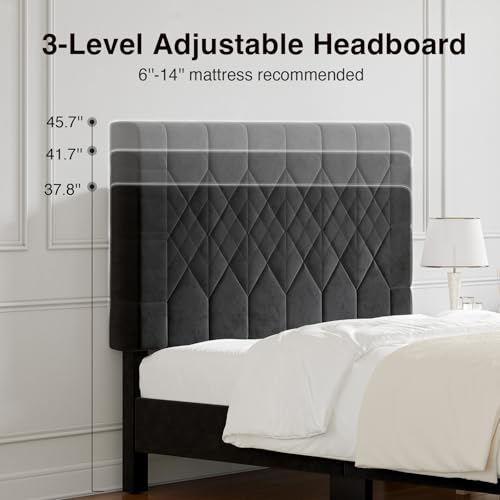 Full Size Velvet Headboard Bed Frame Black, view 4