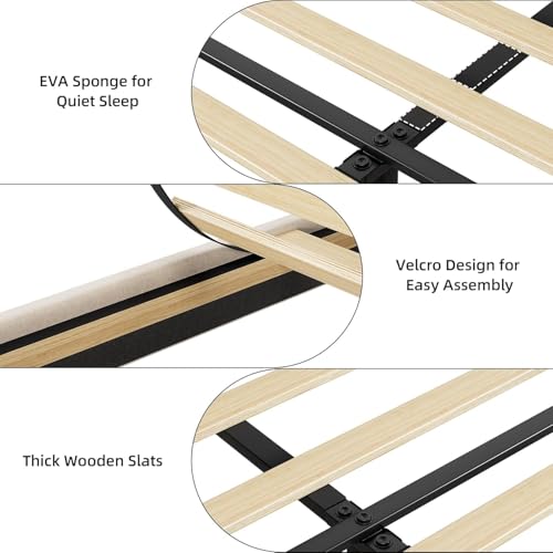 Platform Bed Frame Queen, Storage Headboard, Charging Station, Beige, view 8