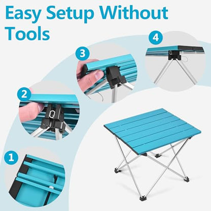 Portable Camping Table with Aluminum Table Top, Folding Beach Table Easy to Carry, Prefect for Outdoor, Picnic, BBQ, Cooking, Festival, Beach, Home (Deep Blue-S)