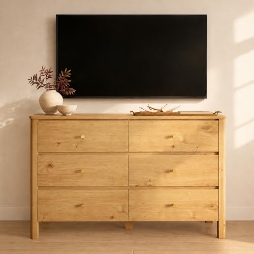 47" Wide 6 Drawer Dresser for Bedroom, Honey Oak, view 2