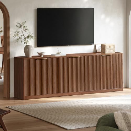 94.5" Fluted Walnut Buffet Cabinet with Storage, view 6